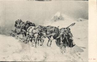 Folklore, horse cart, musician, winter