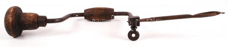 Régi kézifúró eredeti fúrószárral / 
Vintage hand drill with original drill bit, 45cm