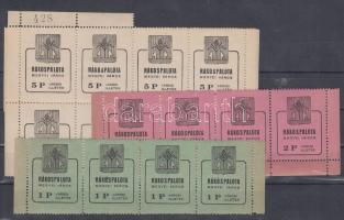 1945 28 db Rákospalota illetékbélyeg összefüggésekben, magas katalógus érték