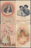 8 db régi, használt, romantikus képeslap, köztük lithok / 8 vintage romantic postcards