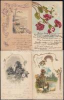6 db régi, virágos litho üdvözlőlap, köztük dombornyomottak / 6 vintage floral lithographic greeting cards