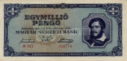 1945. 1000P bélyeg nélkül T:II- + 10.000P bélyeggel + 100.000P + 1.000.000P + 10.000.000P + 1946. 8d...