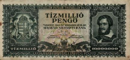 1945. 1000P bélyeg nélkül T:II- + 10.000P bélyeggel + 100.000P + 1.000.000P + 10.000.000P + 1946. 8d...