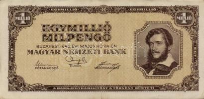 1945. 1000P bélyeg nélkül T:II- + 10.000P bélyeggel + 100.000P + 1.000.000P + 10.000.000P + 1946. 8d...