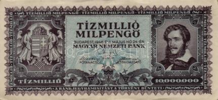 1945. 1000P bélyeg nélkül T:II- + 10.000P bélyeggel + 100.000P + 1.000.000P + 10.000.000P + 1946. 8d...