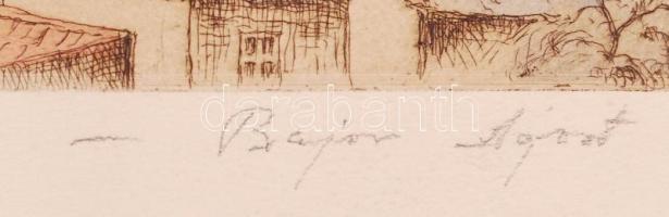 Bajor Ágost (1892-1958): Esztergom. Színezett rézkarc, papír, jelzett, felcsavarva, 18×23 cm