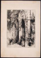 Jelzés nélkül: Koldusok a katedrálisnál. Rézkarc, papír, 23×17 cm