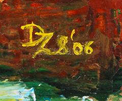 Deim Zsuzsa: Falu. Olaj, papír, jelzett, 23×29 cm