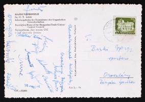 1961 Az Oroszlányi Bányász sport klub sportolói által aláírt képeslap