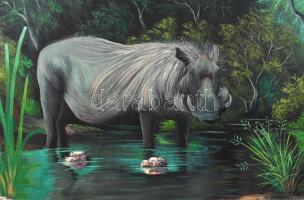 Olvashatatlan jelzéssel: Varacskosdisznó. Olaj, vászon-farost, díszes keretben, 70×84 cm
