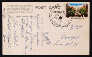1956 Tumpek György  olimpiai bronzérmes úszó sajét kézzel hazaírt lapja a Melbourne-i olimpiáról, be...