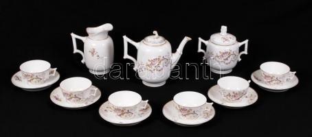 XIX. sz közepe: Hibátlan és komplett festett és aranyozott  porcelán teáskészlet /  &lt;br/&gt;XIXth century vintage chinaware tea set of 6. &lt;br/&gt;