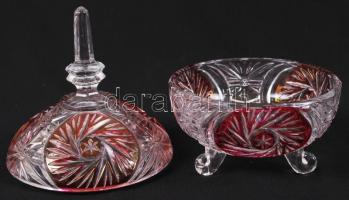 Ólomkristály bonbonier és kosárka, többrétegű, formába öntött, hibátlan, d:13 cm, m:16 cm