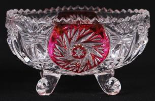 Ólomkristály bonbonier és kosárka, többrétegű, formába öntött, hibátlan, d:13 cm, m:16 cm