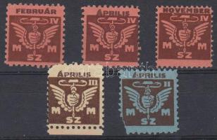 1927-1930 Magyar Magánalk. Szövetsége 5 db havidíj bélyeg