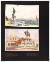 1914-1919 5db színes kőnyomat illusztráció a Díszítő Művészet c. folyóiratból, kartonra kasírozva, 9...