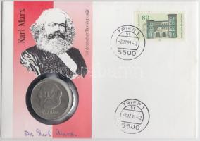 NDK 1983. 20M Marx érmés borítékon, NSZK bélyeggel T:1 GDR 1983. 20 Mark Karl Marx coin letter with stamp C:UNC