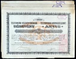 Budapest 1920-1921. "Telefongyár Részvénytársaság részvénye 200K-ról szelvényekkel (4x) T:II