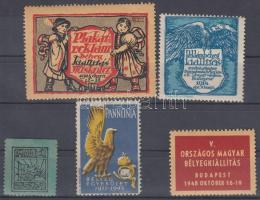 1914-1948 Bélyeg ill. reklámbélyeg kiállítás 5 klf levélzáró