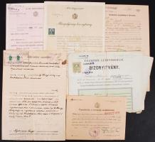 1897-1977 17db különféle, judaika okmány: izraelita vallású személyek iskolai, állampolgársági bizon...