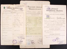 1897-1977 17db különféle, judaika okmány: izraelita vallású személyek iskolai, állampolgársági bizon...