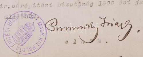 1900 báró Podmaniczky Frigyes a Királyi Vár Építési Bizottság elnöke által aláírt hivatalos levél, m...