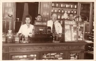 cca. 1940 Unidentified Hungarian city, drugstore interior, photo