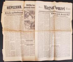 1962 A Kennedy gyilkosságról tudósító 5 db magyar napilap / Newspapers covering the Kennedy assasin