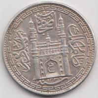 India / Hyderabad 1917. 1R Ag "Mir Usman Ali Khan" T:2- India / Hyderabad 1917. Rupee Ag "Mir Usman Ali Khan" T:VF