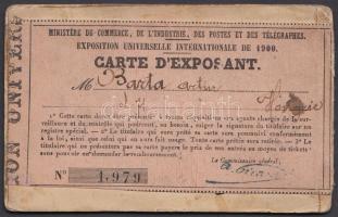1900 Párizsi Világkiállítás Bartha Artur fényképes kiállítói igazolványa / 
1900 Paris Expo picture ...