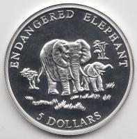 Libéria 2000. 5$ Ag "Veszélyeztetett elefánt" T:PP Liberia 2000. 5 Dollars Ag "Endangered Elephant" C:PP