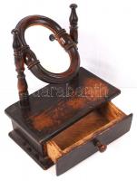 Antik asztali borotválkozó tükör, korának megfelelő állapotban, 31×16 cm, m:34 cm