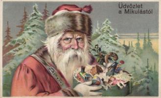 8 db régi Mikulás motívumú lap, litho / 8 old St. Nicholas cards