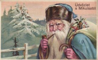 8 db régi Mikulás motívumú lap, litho / 8 old St. Nicholas cards