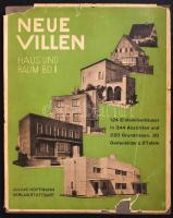 Hoffmann, Herbert: Neue Villen. 124 grosse und kleine Einfamilienhäuser von 84 deutschen und ausländischen Architekten. In Ansichten, Grundrissen und Beschreibungen nebst einem Gartenanhang. Beareitet von - -. Mit 382 Abb. u. 220 Rissen. (Haus und Raum Bd. 1. Hrsg. "Modernen Bauformen") Stuttgart, 1929, Julius Hoffmann. Kiadói papírkötésben, védőborítóval, fotókkal és tervekkel illusztrált, a tervezők között számos neves építésszel (a védőborító sérült) /  Paperback with worn dust jacket