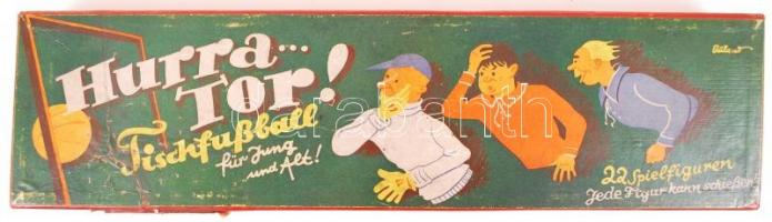 Cca 1930 Hurrá Tor!, német társasjáték, teljes, játszható állapotban, doboza sérült, 51×14 cm