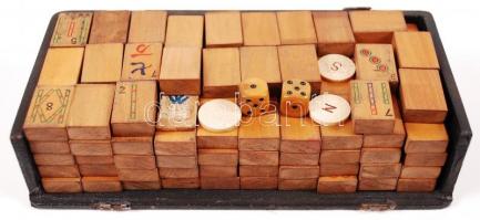 Cca 1930 Mah-Jong, felnőtt társasjáték, majdnem teljes, játszható állapotban, doboza sérült,plusz ta...