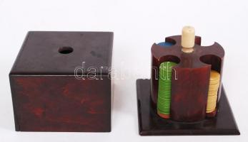 Cca 1970 Korong tartó doboz korongokkal, nem teljes, 17×15 cm