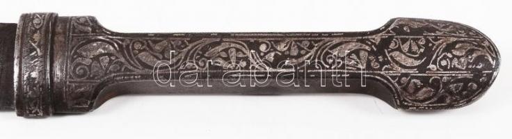 XIX. sz kaukázusi dísztőr maratott pengével, rajta írással / 
XIX. century Caucasian dagger with ins...
