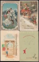 19 db régi újévi üdvözlőlap, köztük pár litho és dombornyomott lap / 19 old greeting cards, New Year, including some litho and embossed cards