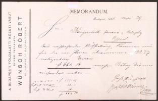1895 A Budapesti Földalatti Közúti Vasút építési vállalata fejléces levélpapíron elismervény