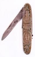 1900 A búr háború emlékére készített zsebkés Transvaal felirattal és Kruger elnök képével. Dugóhúzó rész törött /  1900 Pocket knife conmemorating the war of Boers. Transvaal inscribed, face of president Kruger