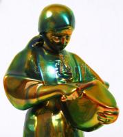 Zsolnay eozin mázas Sinkó kenyérszelő, jelzett, hibátlan, m:30 cm