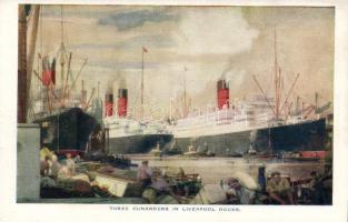 Three Cunarders in Liverpool docks