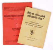 1938 2db légófüzet: Hogyan védekezzünk légitámadás ellen? Bp., Légoltalmi Liga; Mohay Ádám: Légoltalmi ismeretek I. Székesfehérvár, Debreczeni István. Tűzve, papírborítóban