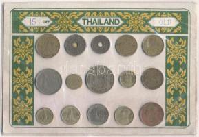 Thaiföld 15db klf fémpénz kartonra ragasztva T:vegyes Thailand 15pcs of different metal coins stick to cardboard C:mixed