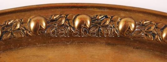 Réz tálca virág díszítésű peremmel, préselt, 27×34 cm