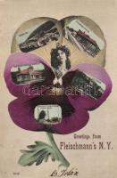 Fleischmanns flower, woman; railway station, Wagner avenue, library, M.A.C. grounds (fa)