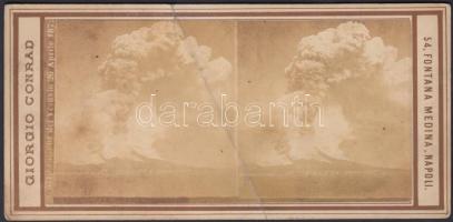 1872 A kitörő Vezúv, sztereofotó (sérült) /  Erupting Vesuvius, stereo photo (with fault)