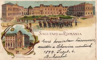 1899 Bucharest Royal Palace, university, litho (gluemark)